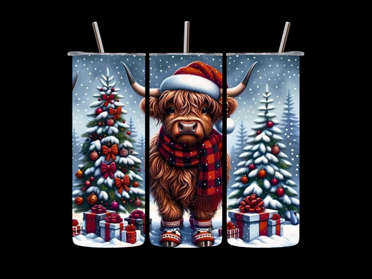 Hyland Cow Winter Theme 20 oz Skinny Tumbler