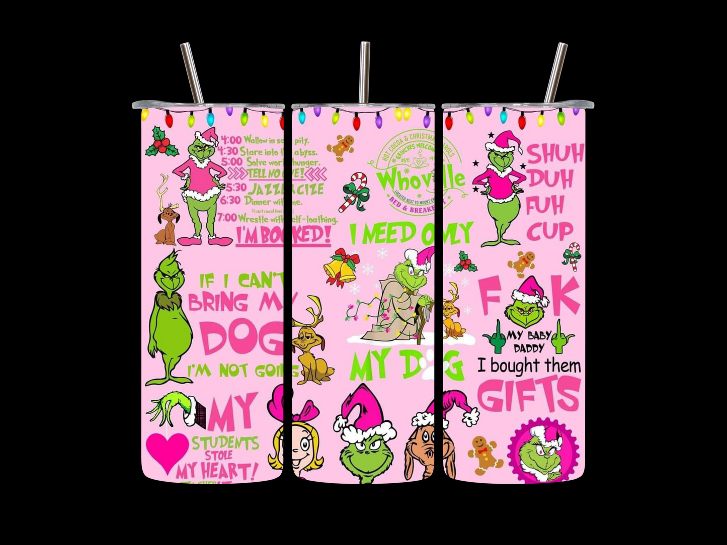 Grinch Pink Christmas 20 oz Skinny Tumbler