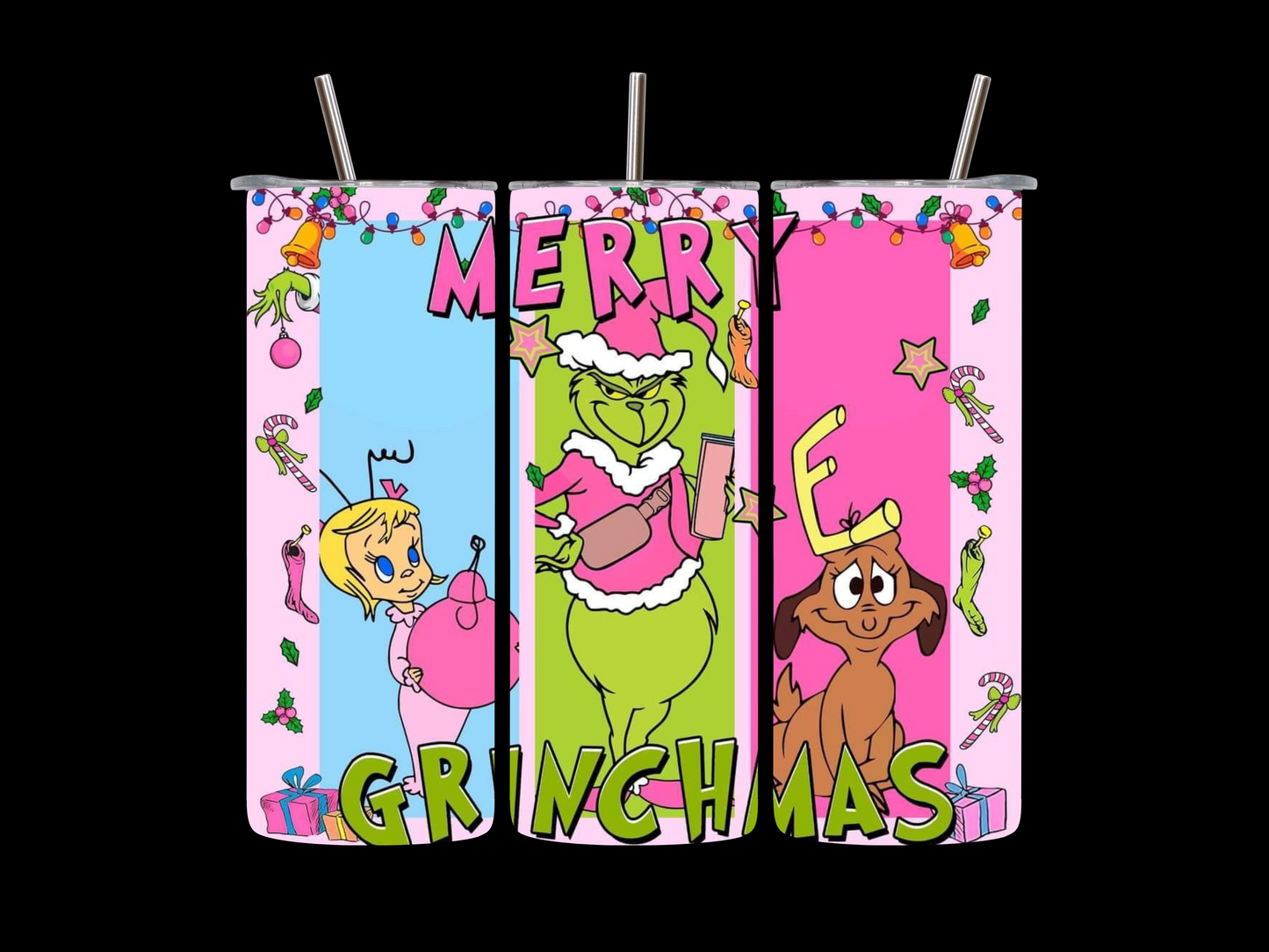 Grinch Pink 3 Christmas 20 oz Skinny Tumbler