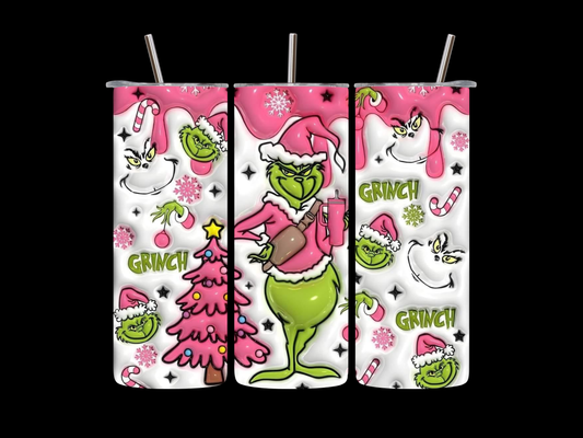 Grinch Pink 5 Christmas 20 oz Skinny Tumbler