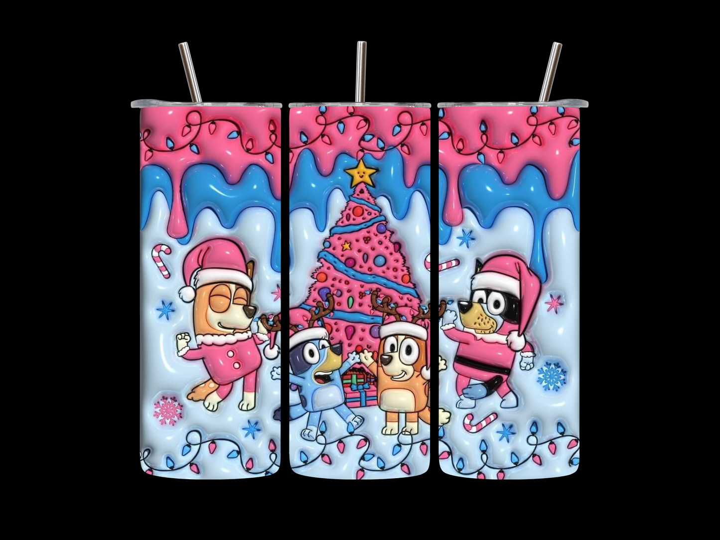 Bluey Christmas Theme 20 oz Skinny Tumbler