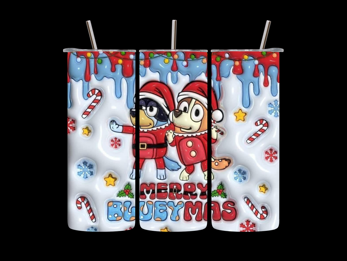 Bluey 2 Christmas Theme 20 oz Skinny Tumbler