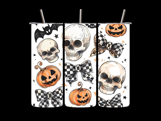 Fall Skulls and Bows 20oz Skinny Tumbler