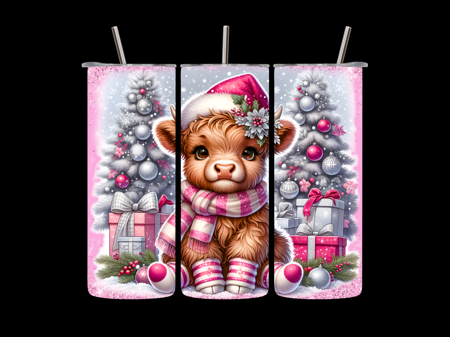 Christmas Hyland Cow Tumbler 20oz Skinny Tumbler